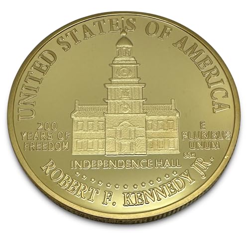 Image of Robert F Kennedy Jr. 2024 Gold Trump Coin 2024, RFK President Coin, JFK Coin Collectors, 24kt Gold Plated, 38mm x 2mm in Protective case with Certificate of Authenticity