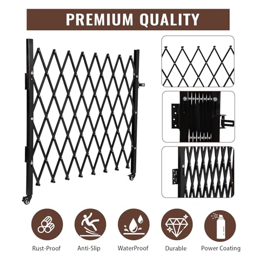 Absperrgitter aus Stahl 127 x 109cm, Scherengitter Ausziehbar Anti-Sprungzaun mit Rollen, Absperrgitter Scherensperre, Gitter-Akkordeon-Zaun für Garage, Schule, Garten, Baustelle, Bahnhof, Schule