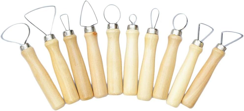 10 Pieces Pottery Carving Kit Clay Sculpting Tools Set with Flat Wire Cutter - Create Perfect Shapes for Ceramic and Clay Material - Easy Grip Handles - Ideal for Artistic
