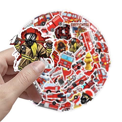 ステッカー50枚セット 働く車 パトカー 消防車 サイレン車 剥がせる防水ステッカー 知育学習シール 幼児教育 保育園 幼稚園 小物玩具 イラスト 個性 SNS映え インスタグラム風 子供 友達 男の子 贈り物 プレゼント 歯科医おもちゃ 即納 (消防車)