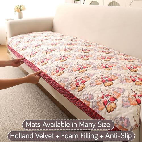 Image of HOKIPO 'Florentina Series' Foam Filled Premium Holland Velvet Antiskid Sofa Cover Mat for 1 /2 /3 Seater & L-Shape Sofa. Make Your Own Set, Mat 70(D) x 180(L) cm, Autumn Cream (IN-882-V3)