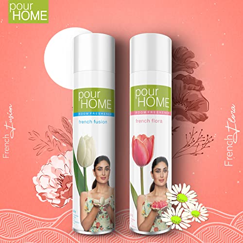 Image of POUR HOME French Flora & French Fusion Room Air Freshener Spray - 220ML Each (Pack of 2)| Long-Lasting Fragrance - Reduces Odours - Suitable for Home & Office