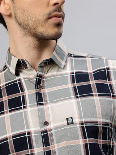 Image of Majestic Man Stylish Slim Fit Cotton Spread Collar Checked Casual Shirt
