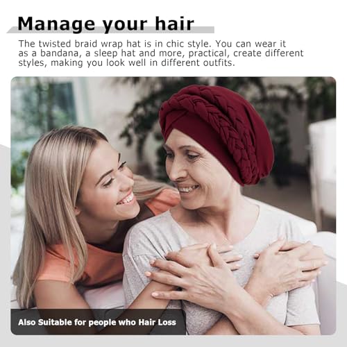Image of DRESHOW African Women Turban Caps Cotton Beanie Twist Headscarf Pre-Tied Double Twisted Braids Wrap Hat Chemo Cancer Cap
