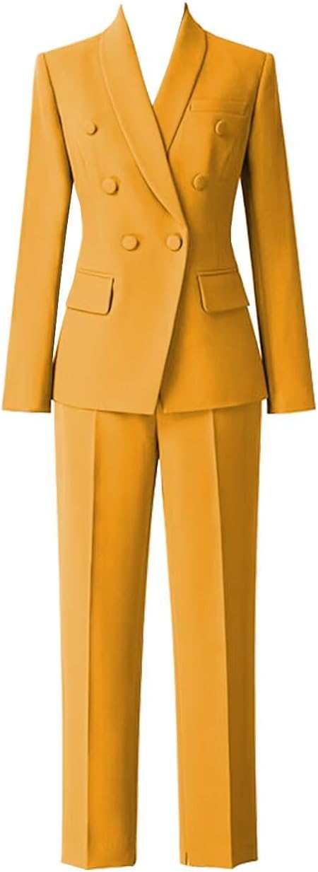 Women's 2 Pieces Pant Suit Set Long Sleeve Blazer Jacket Double Breasted Business Suit for Work