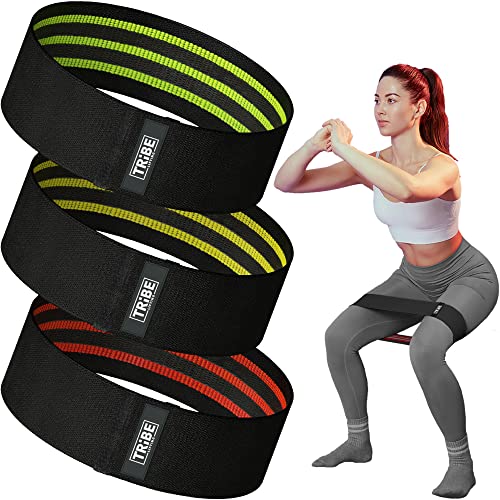 Tribe Lifting Fabric Resistance Bands Women and Men - Booty Bands for Women - Thigh Bands for Workout Bands for Women - Glute Bands - Exercise Bands Resistance Loops for Legs and Butt (Black 3)