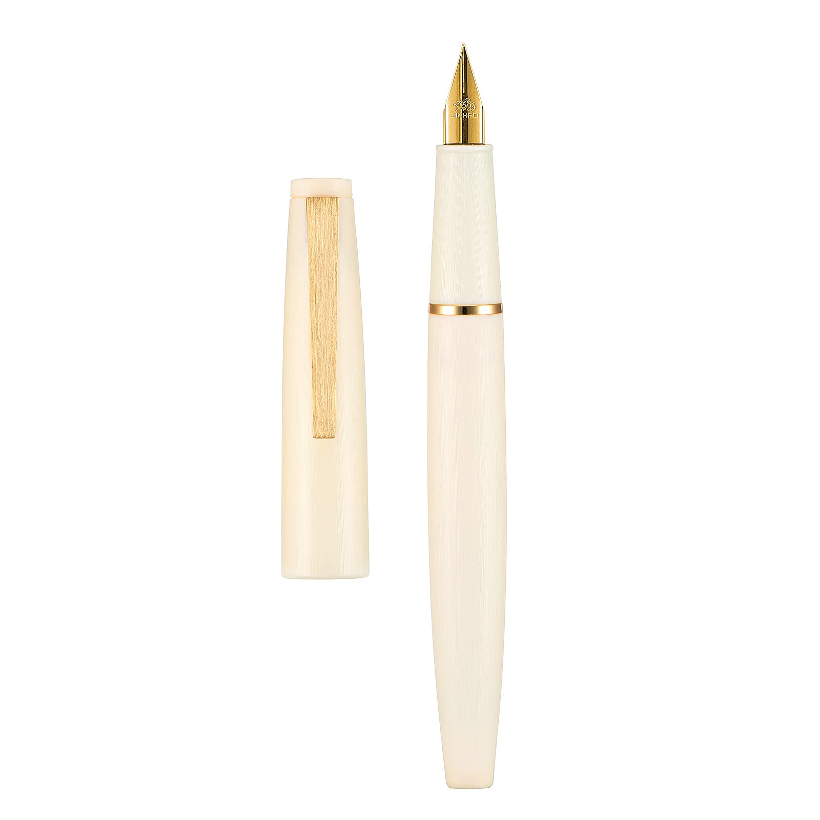 Jinhao 80 White Fiber Brushed Fountain Pen, Iridium Ultra Fine Nib with Converter and Small Pen Bag Set (Golden Clip) — image 1