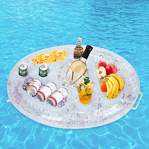 GothicBride Aufblasbarer Getränkehalter 2 in1 Getränke und Snackhalter 8 Löcher Pool Getränkehalter Floating Aufblasbar Poolbar für Schwimmbad Party Pool Strand Mottoparty (Transparent)