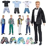 E-TING Lot 10 Artikel = 5 Sets Fashion Casual Wear Kleidung / Outfit mit 5 Paar Schuhen passend für Jungen Doll Random Style (Casual Wear Kleidung + Schwarzer Anzug + Badebekleidung) (Puppe nicht enthalten). Wunderschönes Set - Jedes Set enthält 5 Sets E. -TING handgemachte Kleidung für 12-Zoll-Puppe. Inklusive 3 Sets Tops Bluse und Hose Hose + 1 Set Anzug + 1 PC Badeanzug + 5 Paar Schuhe (Random Pick).
