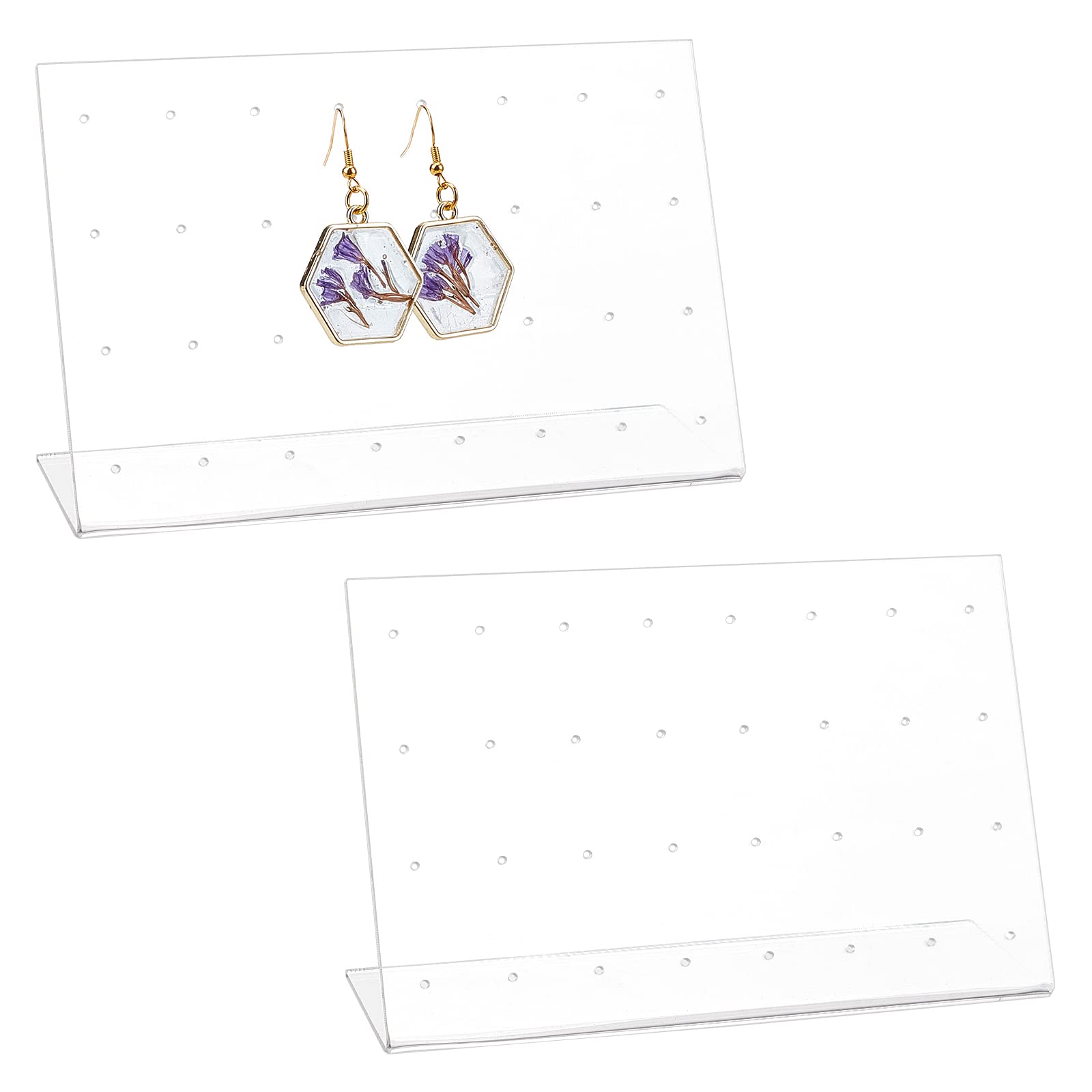 NBEADS 2 Pcs L-Shaped Earring Display Stand, 32 Holes Acrylic Jewelry Organizer Earring Clip on Holders for Jewelry Display Stand Retail Show Personal Use Shooting Props, L.W.H: 5.91x2.17x3.54