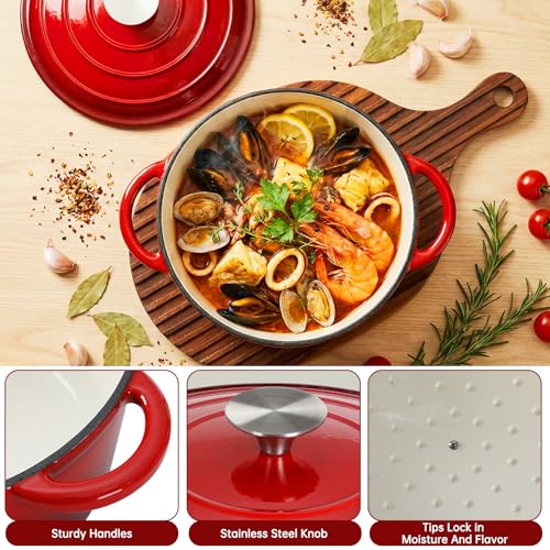 Image of LIFERUN Nonstick Enameled Cast Iron Cookware Set, 7Pcs Pots and Pans Set, Gas /Induction Dutch Oven Set, PFOA & PFAS Free