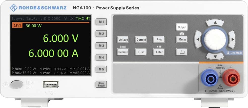 Rohde & Schwarz NGA101 Laboratory Power Supply, Adjustable 35 V (max.) 6 A (max.) 40 W Programmable, Remote