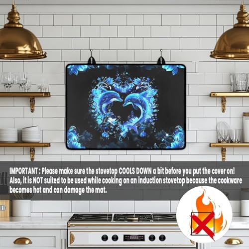 Image of Dolphin Heart Stove Cover 30 inchx21 inch Heat Resistant Multi-Functional Counter Protector Non-slip Waterproof Mat for Glass Stovetop Protector Easy to Clean