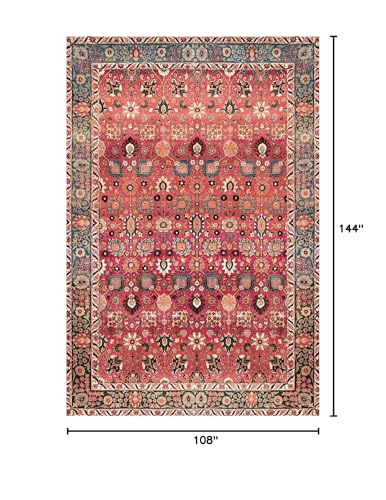 vivorug 9x12 Area Rugs for Living Room, Non Slip Machine Washable Vintage Red Floral Rug, Ultra-Thin Lightweight Large Area Rug for Bedroom, Dining Room, Low Pile