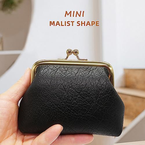 Image of 2pcs Coin Purse Small Size Pu Leather Elegant Change Pouch with Metal Kiss Lock Clasp Mini Cute Vintage Snap Closure Wallet Clutch Purse Bulk for Women Ladies Girls Men Childs Kids,