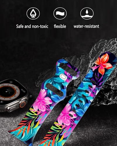 wumswu Compatible with Watch Band 38mm 40mm 41mm 42mm 44mm 45mm 49mm for Women Girl, Cute Fadeless Replacement Strap for Watch SE Series 9 8 7 6 5 4 3 2 1 Ultra(Colorful Tropical Flower)