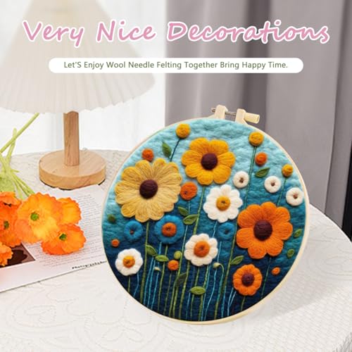 Image of yesJRL Needle Felting Kits Beginners, Natural Landscape DIY Wool Needle Felting Starter Kit, Floral Needle Felt Set with Foam Pad, Felt Cloth and Instructions, Used for Home Decoration (Green)