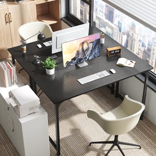 Huuger 48 Inch Office & Gaming Desk with Storage, Modern Simple Design, Large Legroom, Black Metal Frame