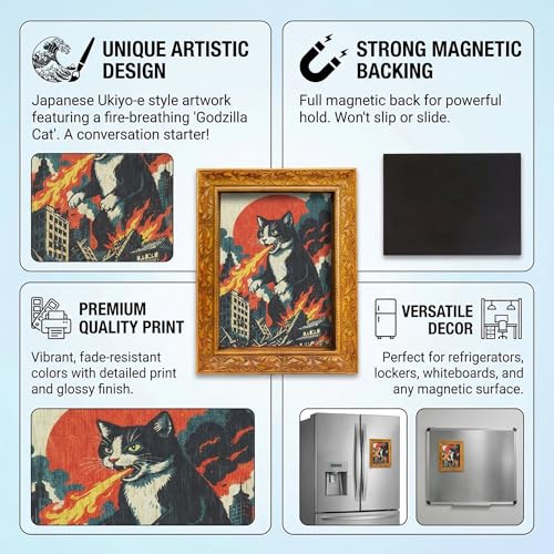 Imán decorativo de madera para refrigerador de gato divertido miniatura 2