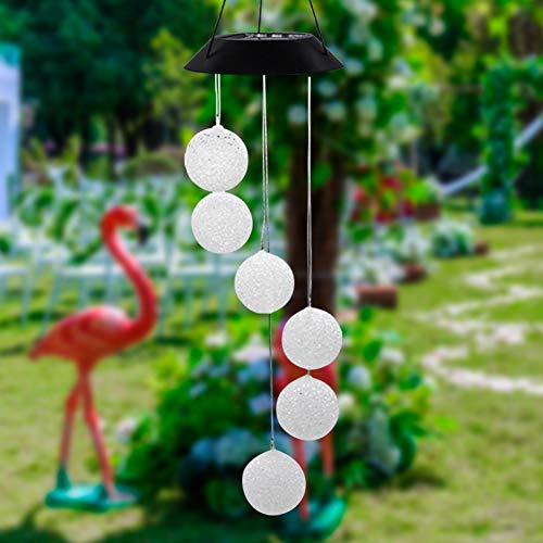 MorTime Solar Crystal Ball Wind Chime, Color Changing Mobile LED Solar Wind Chime Outdoor Mobile Hanging Patio Light, Porch, Deck, Garden Decor (2PC)