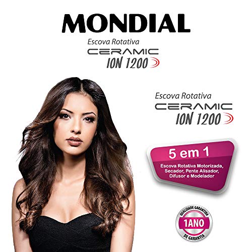 Escova Rotativa Ceramic Ion 1200W, Mondial, ER-05, Preto/Vermelho
