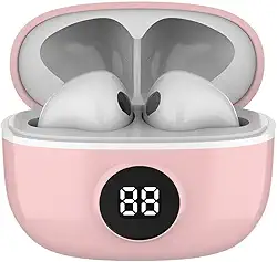 WB Fone de ouvido Bluetooth In-ear Mini IO, Sem fio, Display Digital, Bateria 20h, IPX4, Super Bass, Compacto, Touch sensível ao toque, Conexão automática, Rosa