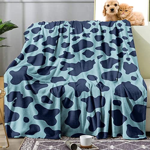 Sowide Cow Print Blanket Blue, Soft Fleece Flannel Farm Animal Blanket
