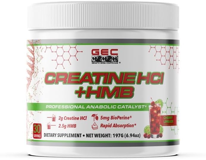 Creatine HCl + HMB for Athletes – Performance & Recovery Formula – 2g Creatine HCl, 2.5g HMB – Fast Absorption, No Bloat, No Loading – 30 Servings – GEC (Standard, Cherry Limeade)