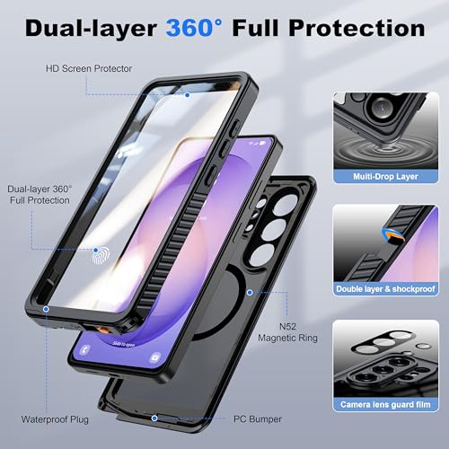 Image of ANTSHARE IP68 Waterproof Case for Samsung Galaxy S26 Ultra [2026] - MagSafe Compatible, Built-in Screen /Lens Protector - Shockproof Full Body Protection for Swimming /Outdoor, Black-Translucent Matte