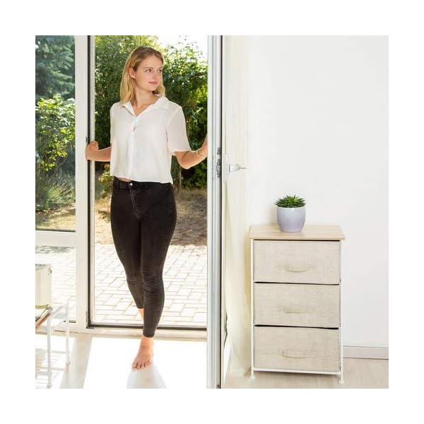 Relaxdays Shelving System, Chest of Drawers, Standing Shelf with Boxes, Various Versions, Metal and Wood, Beige - Image 3