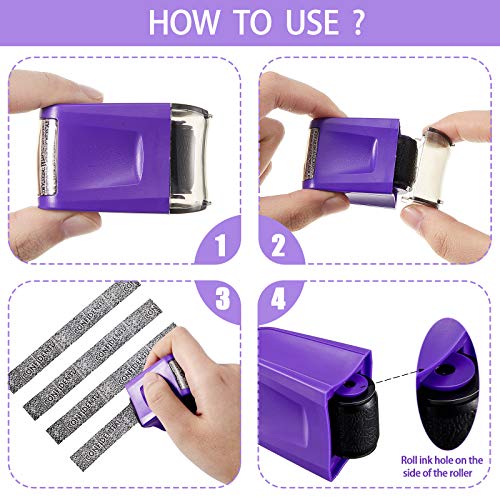Outus 2 Pcs Identity Theft Prevention Stamp Guard Your ID Stamp Roller Address Blocker Wide Rolling Security for Mail(Black and Purple,Medium)