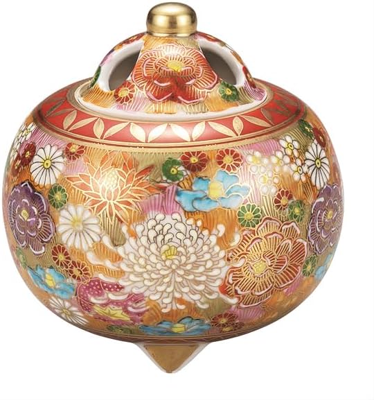 Kutani Yaki Wataya No. 4 Incense Burner, Gold Flower Filler K9-1505
