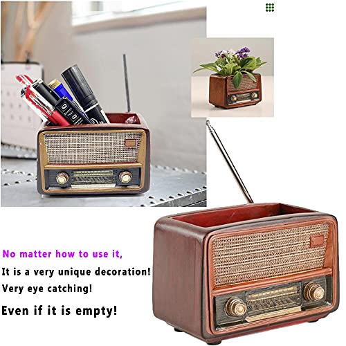 Image of Funny live 4.7 Inches Retro Radio Shape Desktop Decoration Resin Crafts Ornaments Home Office Personality Multi-purpose Succulent Plant Pot | Pen Holder (Dark Brown)