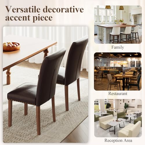 Image of Farmhouse Dining Chairs Set of 6, High Back with Wooden Legs and Nailhead Trim, Modern Fabric Dining Room Chair for Kitchen /Restaurant