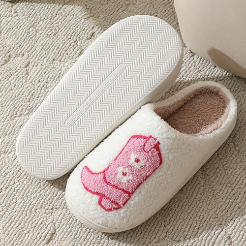 Image of Womens Mens House Slippers Retro Comfy Warm Plush Slip on Fluffy Memory Foam Home Sippers for Winter Indoor Outdoor