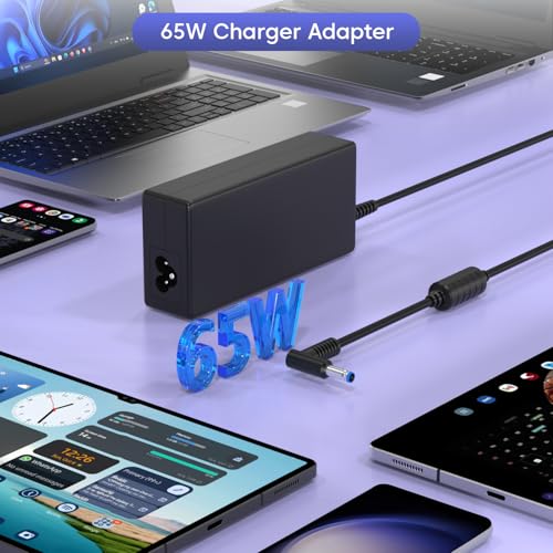 Image of HP 65W AC Blue Pin Laptops Charger Adapter 4.5mm fit for HP Pavilion Black (with 3 pin Power Cable)