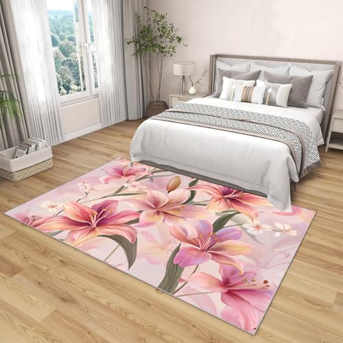 Tapis rose clair lavable pour salon | Moquette douce 120×180cm sans risque de glisse