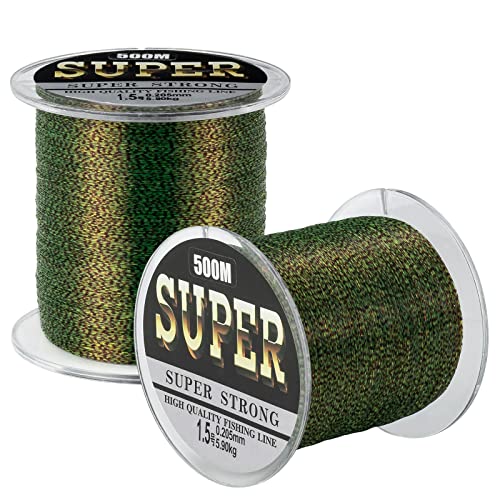 Ligne de pêche monofliament avec revêtement en fluorocarbone - 500 m - Invisible - Vert à pois - 5,4 kg - 8,2 kg - 9,1 kg - 11,3 kg - Invisible - Pour pêche à la carpe Cover