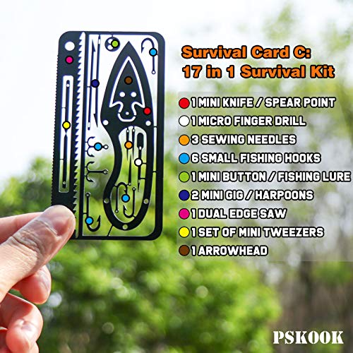 PSKOOK Survival Multitoolkarte Notfall Camping Tool EDC Kit in Ihrer Brieftasche Outdoor Hunting Fishing Wanderausrüstung (Schwarz Set) – Bild 5