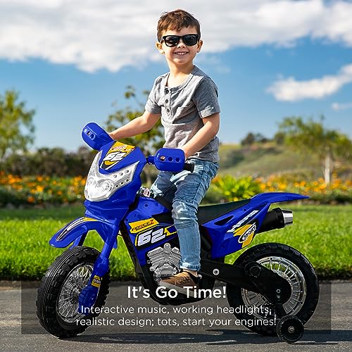 Image of Best Choice Products Kids 6V Ride On Motorcycle w /Treaded Tires, Working Headlights, 2mph Top Speed, Training Wheels, Realistic Sounds, Music, Battery Charger - Blue