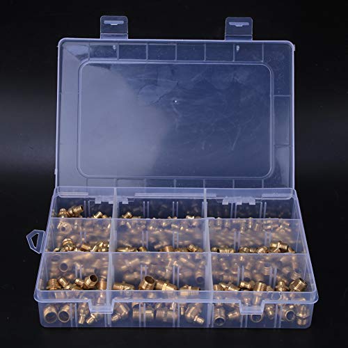 Image of AUNMAS Grease Nipple Kit Zerk Fittings 160 Piece Brass Assortment with M6 M8 M10 Sizes 45 Degree 90 Degree Straight Angles for Automotive Hydraulic Industrial Lubrication Complete