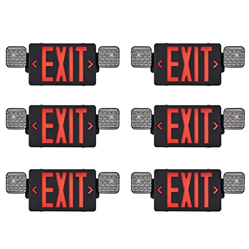 Image of TANLUX Black Exit Sign with Emergency Lights, LED Emergency Exit Light with Battery Backup, UL Listed, AC 120 /277V, Commercial Emergency Lights Combo for Business - 6 Pack