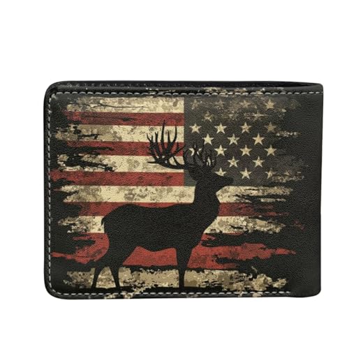 Image of Coldinair American Flag Boy Cool Wallet Deer Leather Wallet for Boys Kids Purse Bifold Rfid Blocking Wallet with Coin Pocket and Card Cash Holder for Youth Men