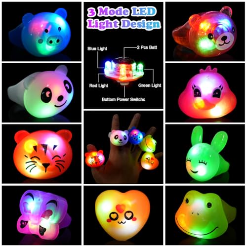 HOTUT Blinkende Ringe, 18 Stück LED Leuchtringe, Tier Licht Up Ringe, im Dunkeln leuchtende Leuchtringe, Party Spielzeug für Kinder und Erwachsene, Gastgeschenke Kindergeburtstag Halloween Karneval