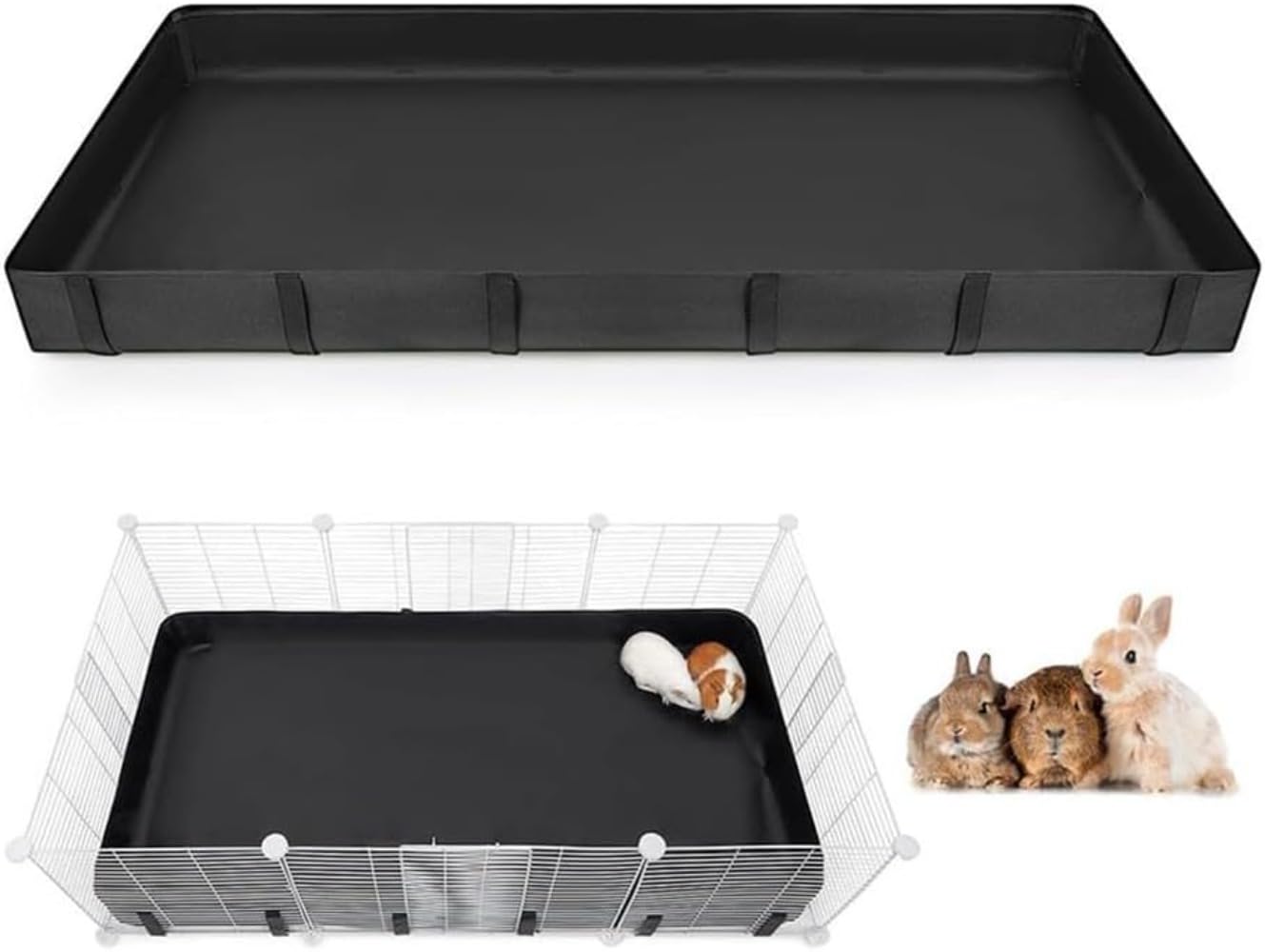 Meerschweinchen-Käfigeinlage, Wasserdicht Oxford-Stoff Unterlage für Meerschweinchenkäfig, Meerschweinchen, Bettwäsche, wasserdichte Auskleidung für Chinchilla-Käfige, Schwarz (141 x 69 x 11 cm)