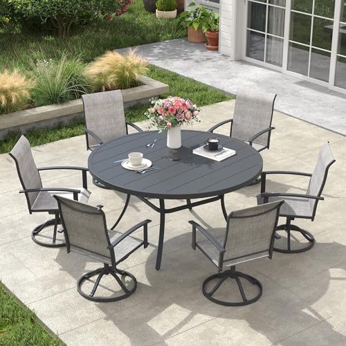 Image of VICLLAX 53 inch Round Patio Table, Outdoor Dining Table for 8 with Umbrella Hole for Garden Lawn Deck Backyard, Dark Grey