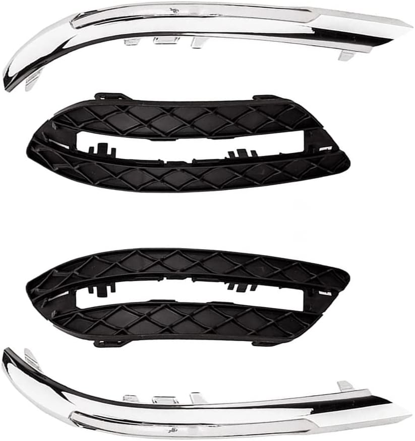 Left Right Front Lower Foglight Grille Grill Cover Bezel, Front Bumper Fog Light Lamp Cover Grill Grille with Chrome Strip, Compatible with Mercedes-Benz C-Class W204 2011-2014