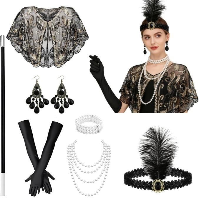 1920s Accessories for Women, Flapper Great Gatsby Costume, Roaring 20s Accessories, Vintage Flapper Accessories for Halloween, Christmas, Carnival