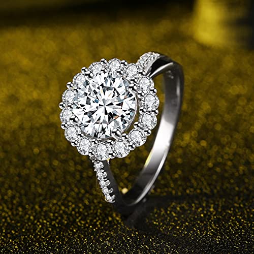JIANGYUE Classic 3 Carats AAA Diamond Cubic Zirconia Engagement Wedding Rings for Women 14K White Gold Big Main Stone Cocktail Halo Rings Size 5 6 7 8 9 104