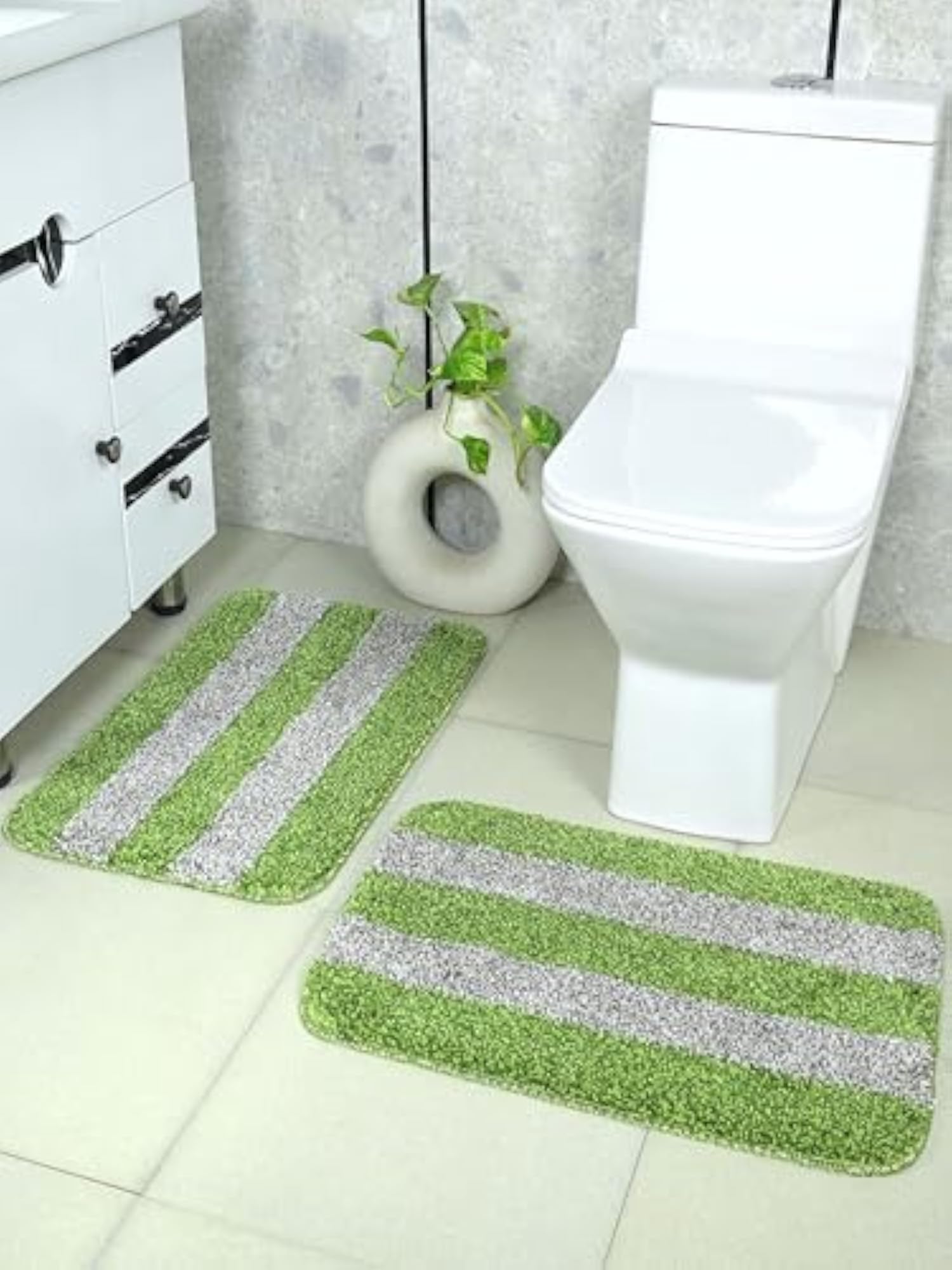 Microfiber Soft Antiskid Bathmat 2Pc, Green